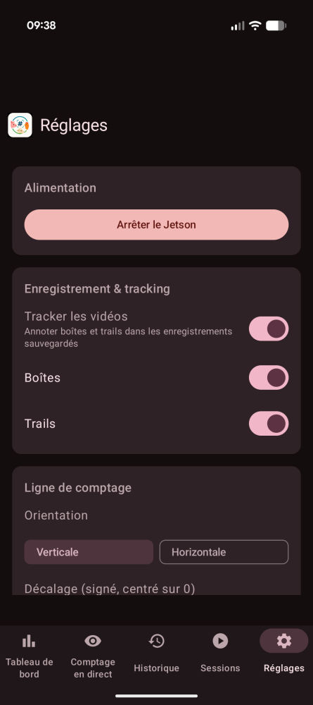 Écran de réglages