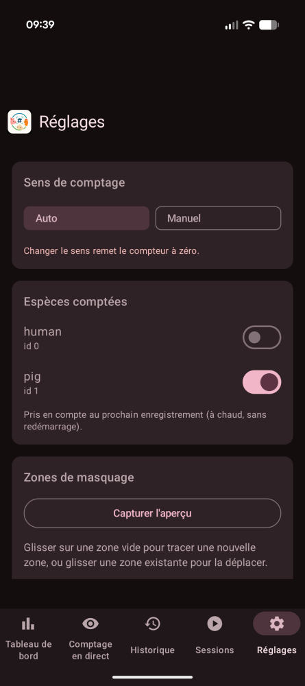 Écran de réglages
